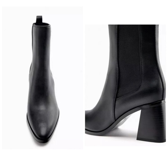 Zara Geometric Heel Pointed Ankle Boot Black - Picture 2 of 13